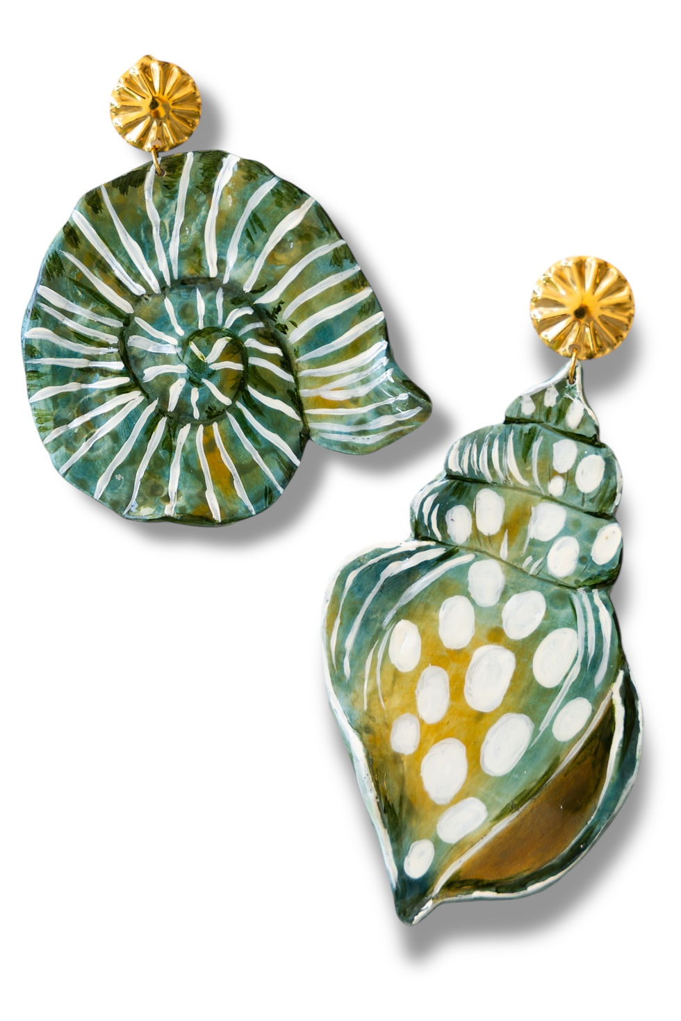 Thumbnail: ATLANTIS - Green Asymmetrical Shell Earrings
