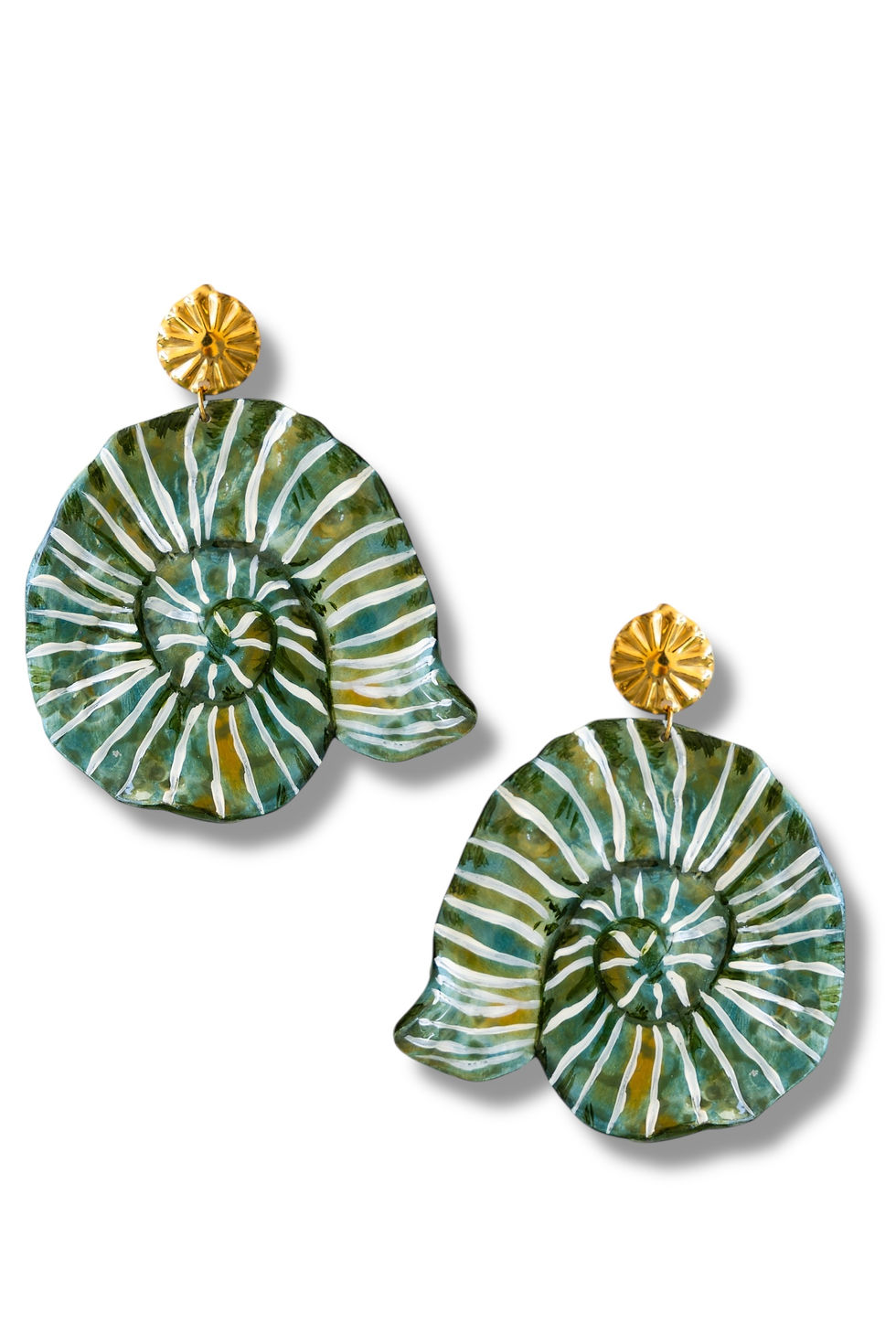 Thumbnail: ATLANTIS - Green Asymmetrical Shell Earrings
