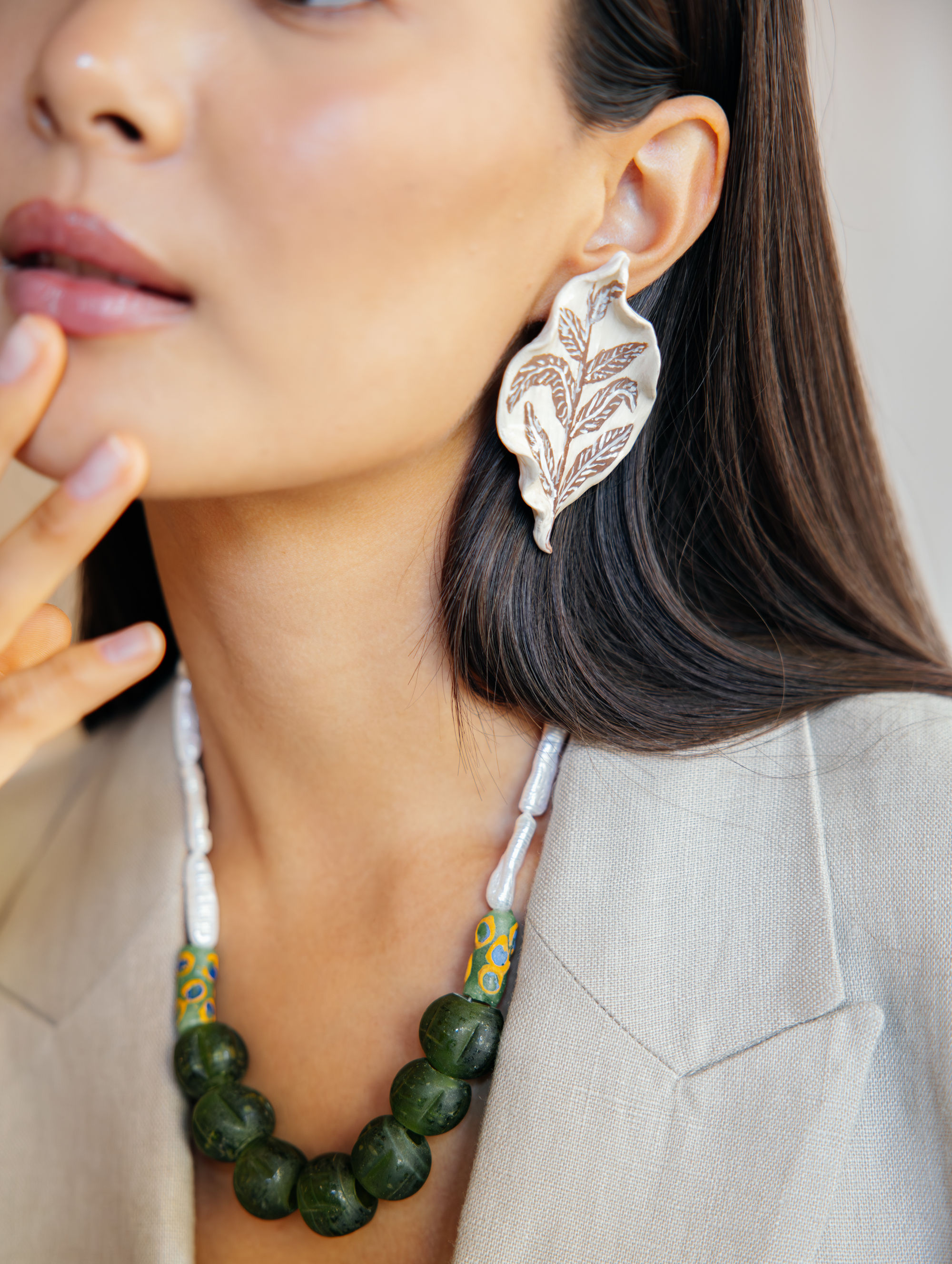 NERINE - Hand Painted Detailed Leaf Earring - A/W 25-26 Silent Reverie