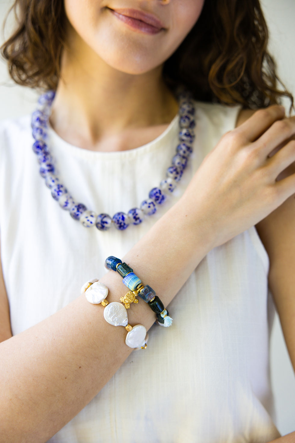 Thumbnail: LAGOON - Blue Glass Bead Bracelet