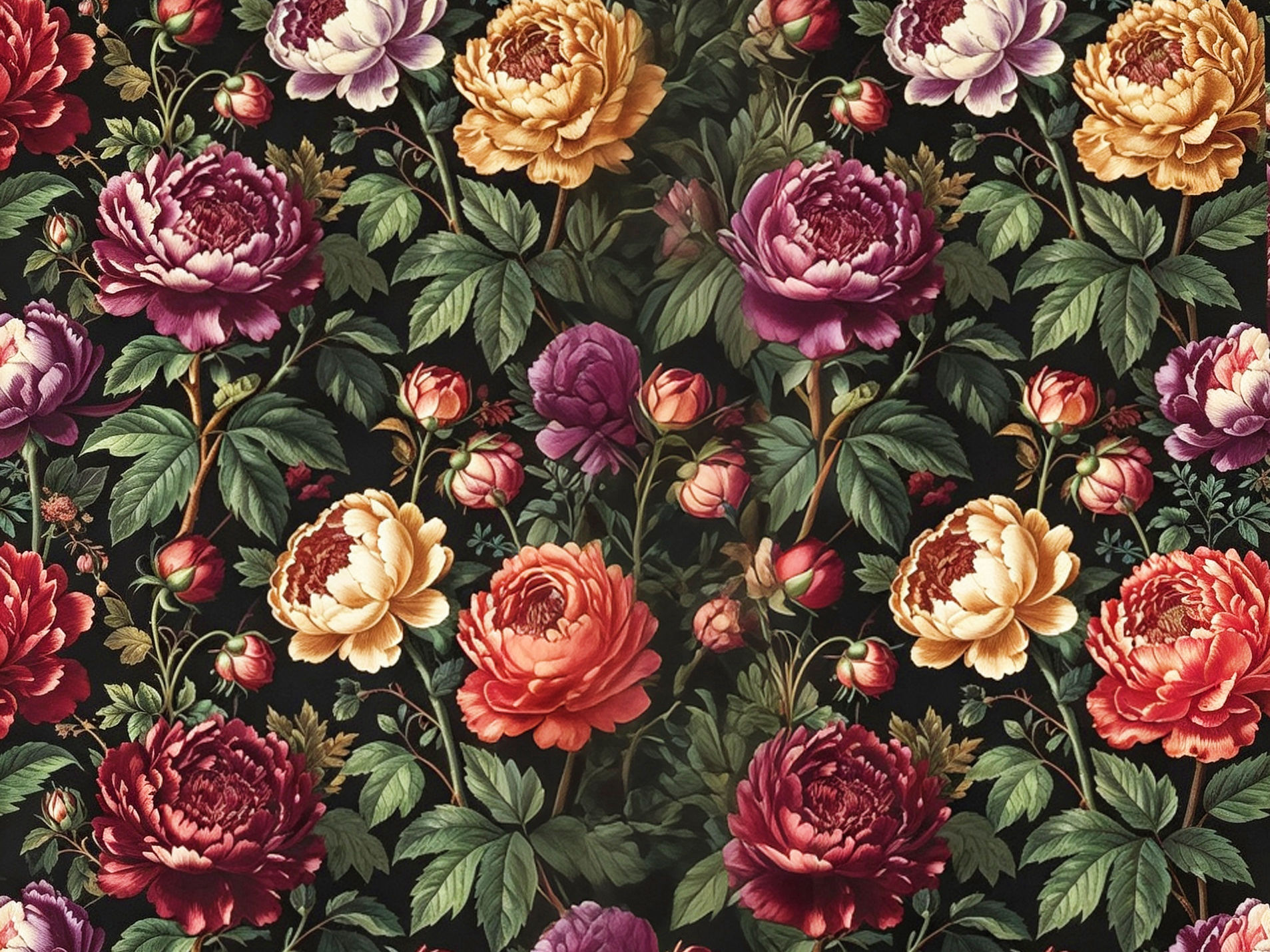 Dark Green Floral Wallpaper | Oversized Vintage Peony Mural