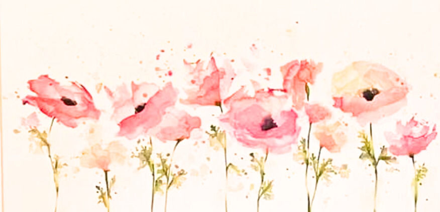 Thumbnail: "Poppy Parade " Original Watercolor Framed in Red