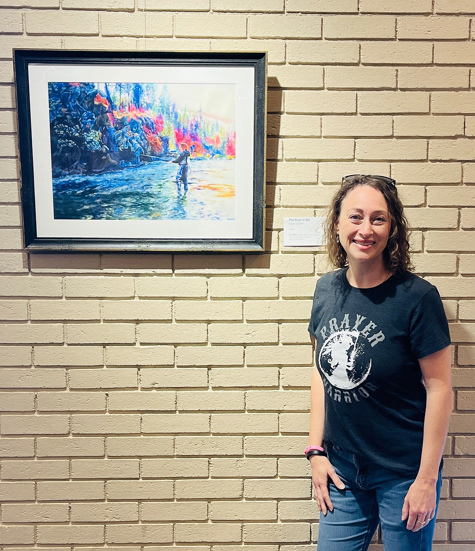 Kayla with her art entry, "The River In Me", in Annual Watercolor Show.