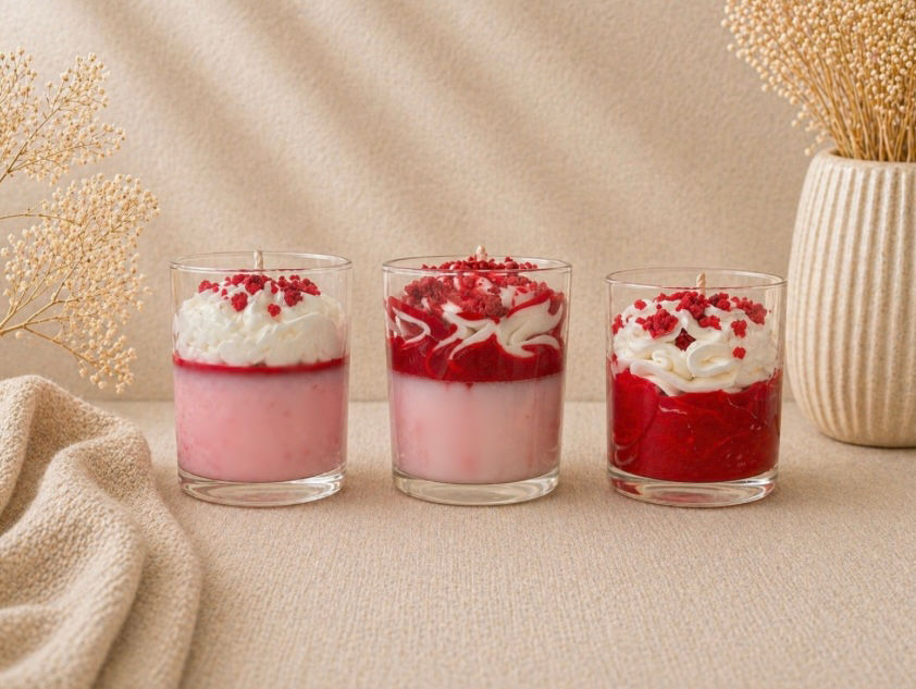 Trois bougies artisanales style dessert