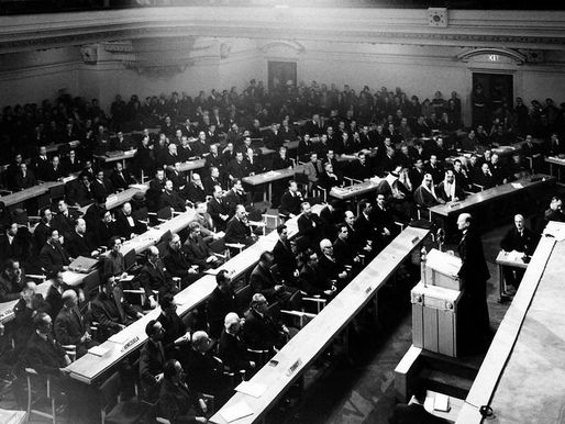 Having survived the Second World War intact, Methodist Central Hall was chosen as the first venue of the UN General Assembly on 10 January 1946. (file)