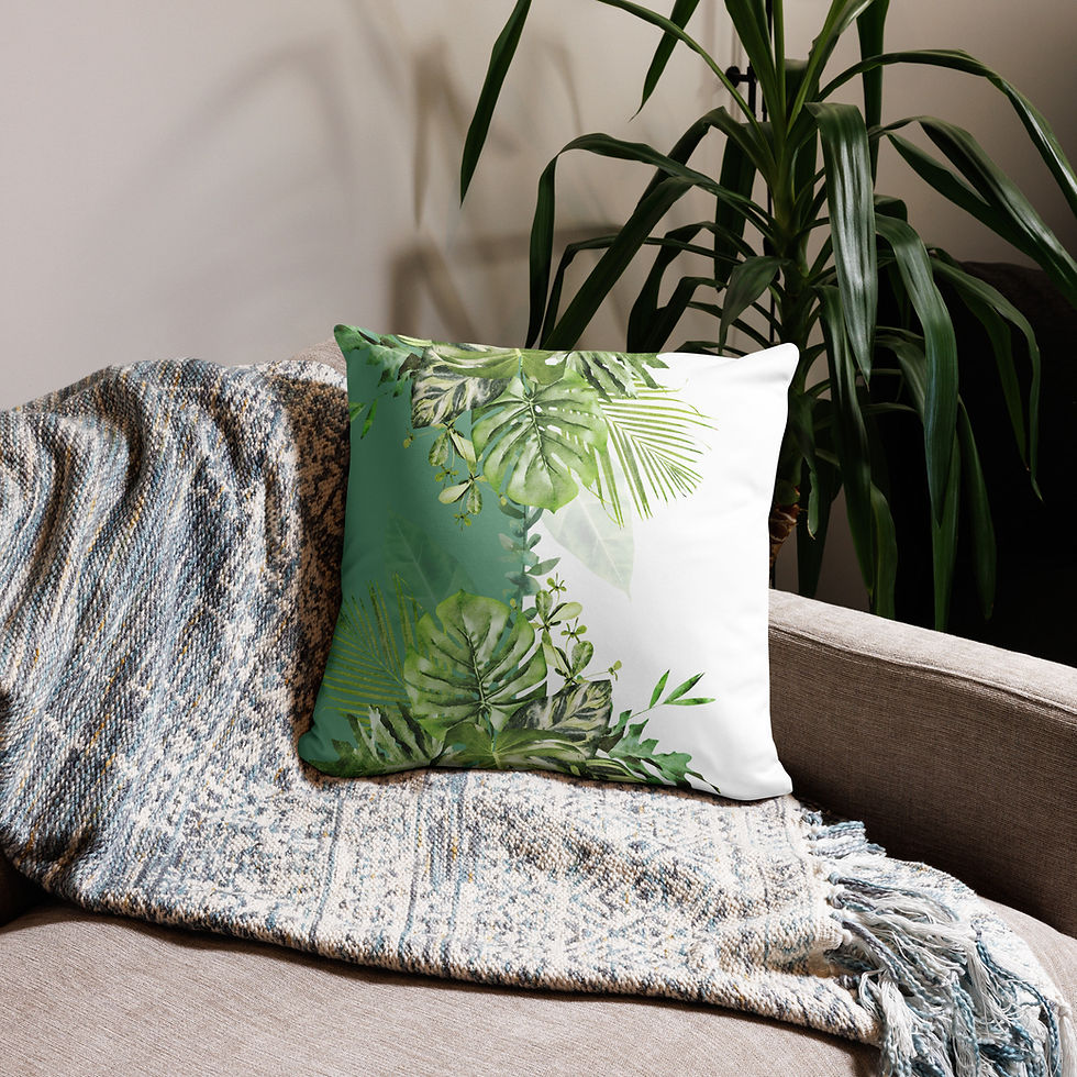 coussin moitier blanc moitier vert avec feuillage entre