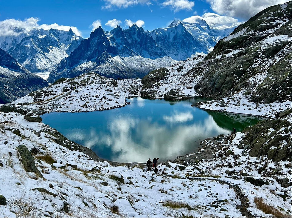 Lac Blanc Chamonix trail running Mont Blanc reflection Alps France Run Weekends trail running holiday