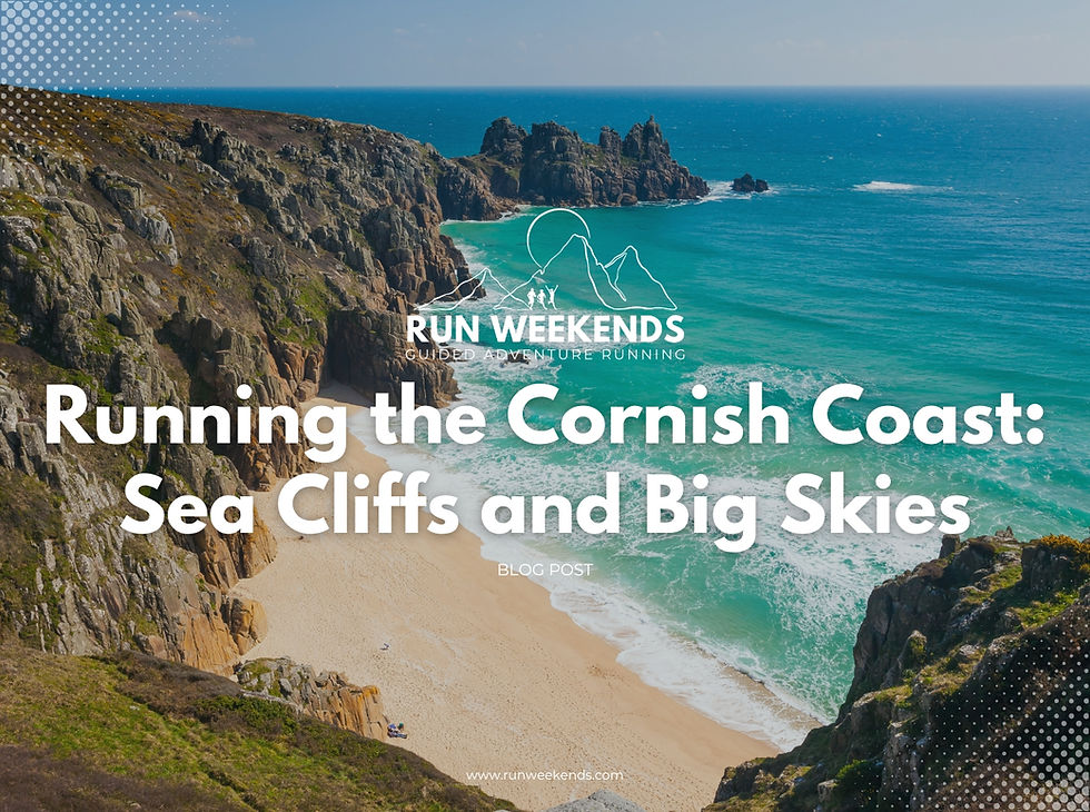 Trail runners on the South West Coast Path in Cornwall during a Run Weekends trip, enjoying sea views on a UK trail running holiday and adventure running holiday experience.