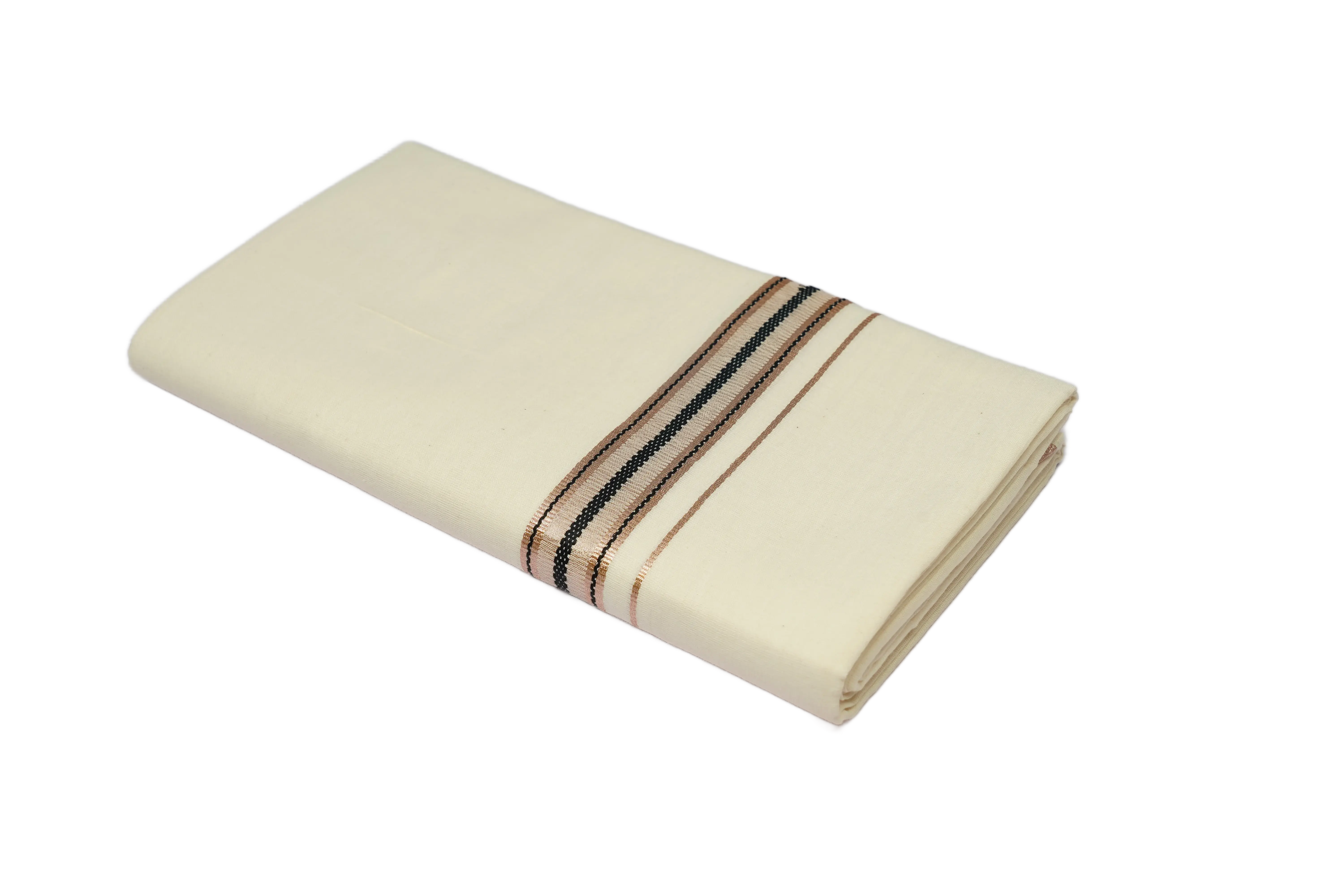Pure Cotton Double Off White Mundu with Fancy Rose Jari Border