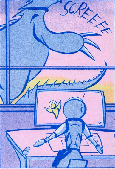 Retro sci-fi comic illustration by comic artist and children's illustrator Kamilla Sims.
