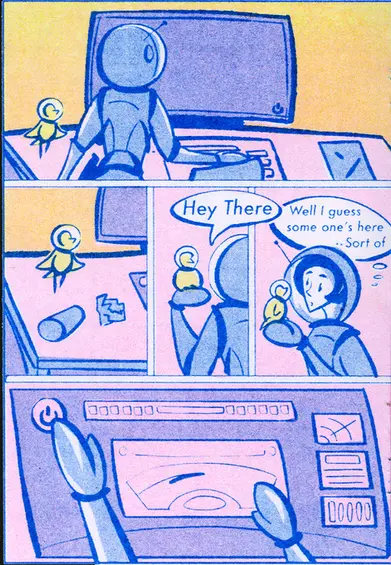 Retro sci-fi comic illustration by comic artist and children's illustrator Kamilla Sims.