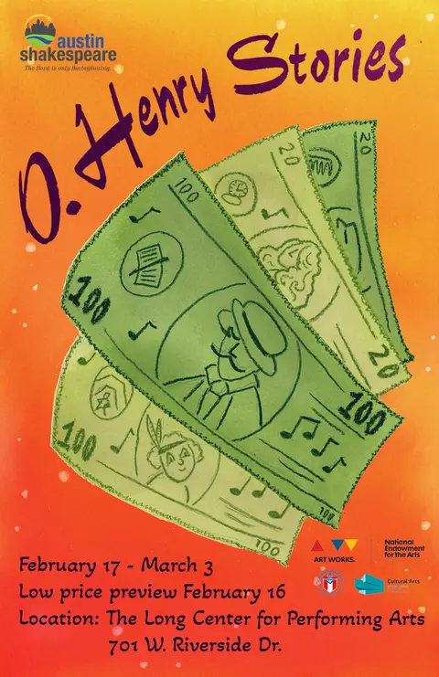 Small business branding digital illustration for Austin Shakespeare by illustrator and brand designer Kamilla Sims.