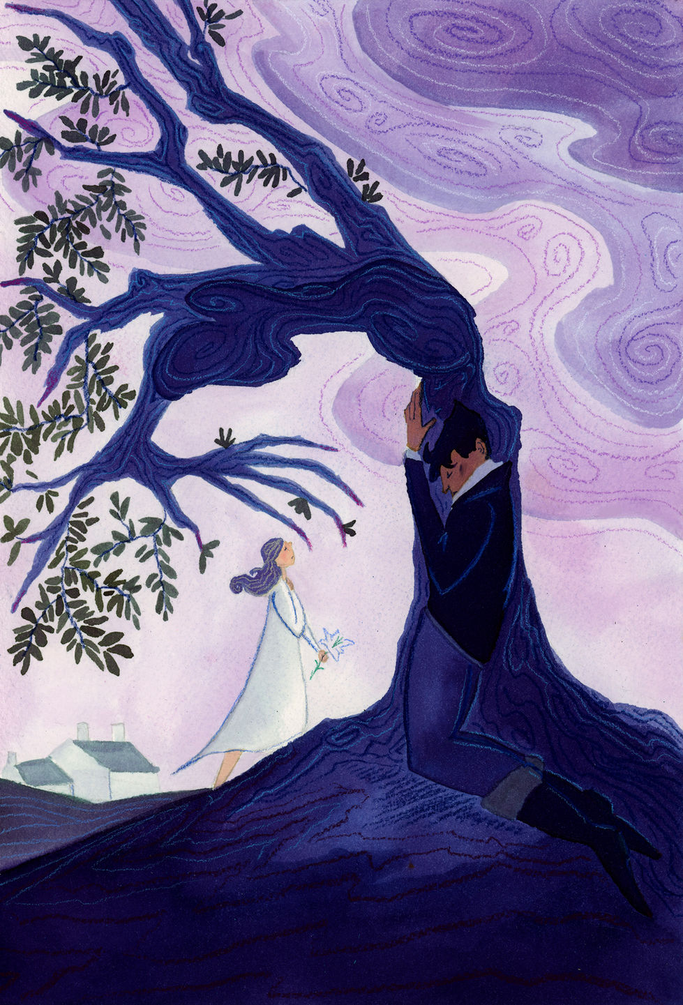 Wuthering Heights cover illustration for reluctant YA readers showing the grief and trauma pursuing the main characters.