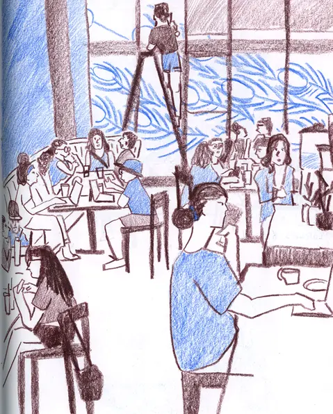 On site editorial illustration of the Reverie by Kamilla Sims for small business branding.  