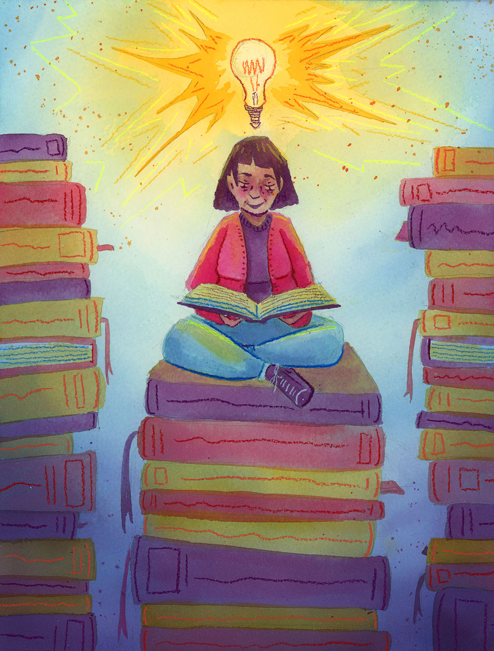 Children's illustration by Kamilla Illustration done for the Wichita Public Library to promote reading and learning at any age.