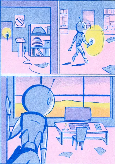 Retro sci-fi comic illustration by comic artist and children's illustrator Kamilla Sims.