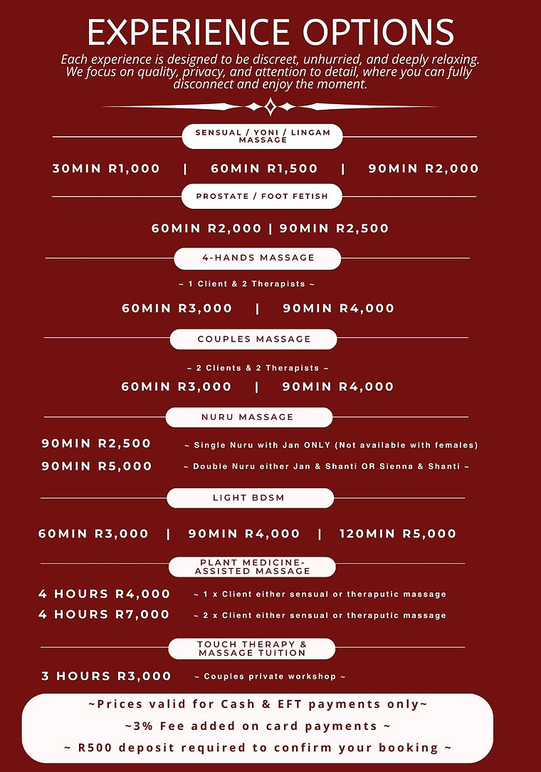 Kula Sensual Massage Price List