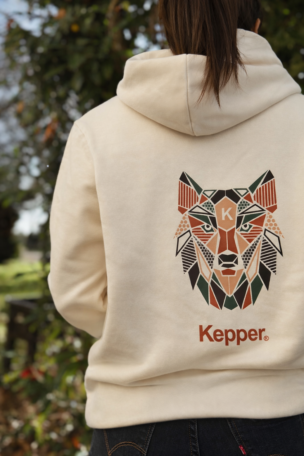 Hoodie écru loup kepper