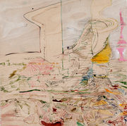 Versuche über das Denken am Wasser  (7), Aquarell und Tusche auf Holz, 40 x 40 cm, 2012