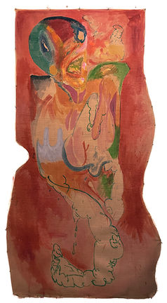 Die falsche Wohnung, Öl, Tusche und Tempera auf Leinwand, ca 220 x 111 cm, 2025