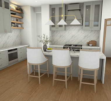 3D Rendering of a modern and warm kitchen