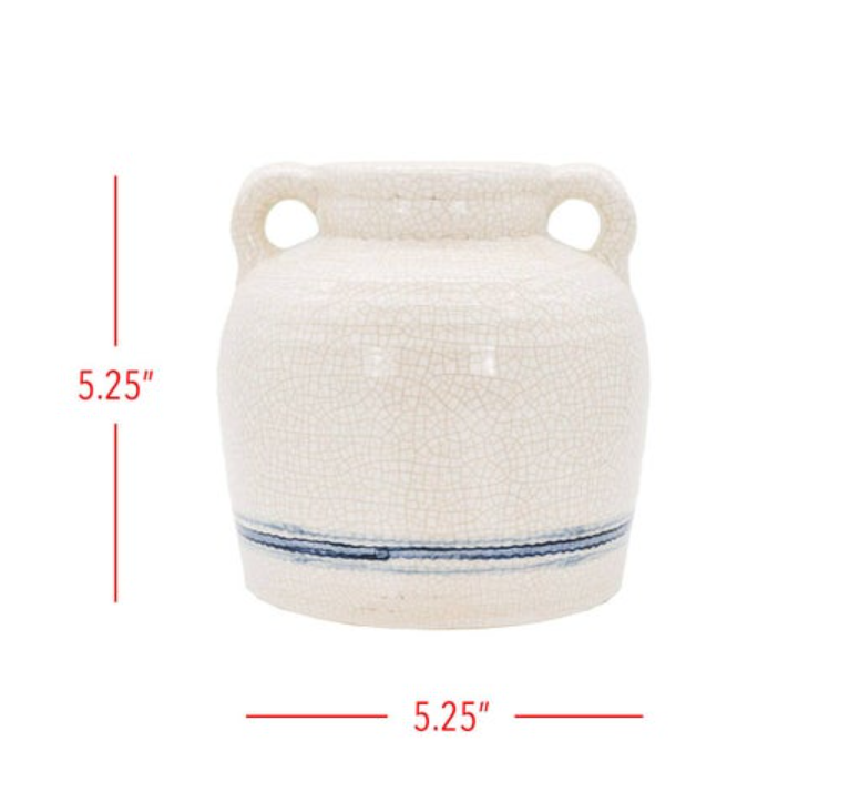 Thumbnail: Edaline Vintage Crackle Ceramic Blue Stripe Vase Handles
