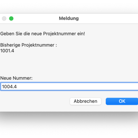 Projektnummer ändern