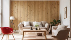 elegant room with lots of natural light where the wall is made out of plywood