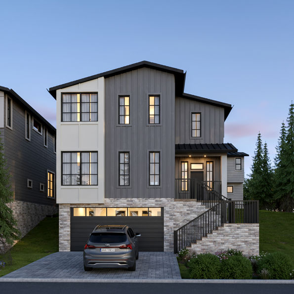 Introducing Stuart, a collection of 4 new homes by Cordillera Homes. Perched high above the surrounding neighborhood, lot 2 pairs beautiful Lake Washington views with the quality & intention you'd expect from Cordillera Homes: wide plank oak hardwoods, 8-ft doors, millwork wrapped windows, a JennAir appliance package, full-height oak cabinetry & a large island with quartz counters. The open main floor features a spacious dining & great room with gas fireplace, flowing to the covered outdoor living with gas BBQ hookup, Infratech heater, & fully fenced yard with convenient built-in irrigation. An entertainment nook with a dedicated beverage fridge & floating shelves adds additional space for hosting, with a striking office that offers a sophisticated space to work from home. Upstairs, discover 3 bedrooms, including a primary suite with large walk-in closet & spa inspired bathroom with an expansive glass enclosed wet room with dual shower heads, freestanding soaking tub, & heated floors. The lower level features another bedroom & bonus room, with zoned heating independent from the rest of the home. Private access (no shared driveway), with a 2-car garage that offers an extra 100 sf for gear & seasonal items, & fee simple ownership with no HOA – this is not a condo. Mini-split heating + A/C, heat recovery ventilation, heat pump water heater & EV charging ready, all set within a private Kirkland neighborhood. Completion October 2026.
