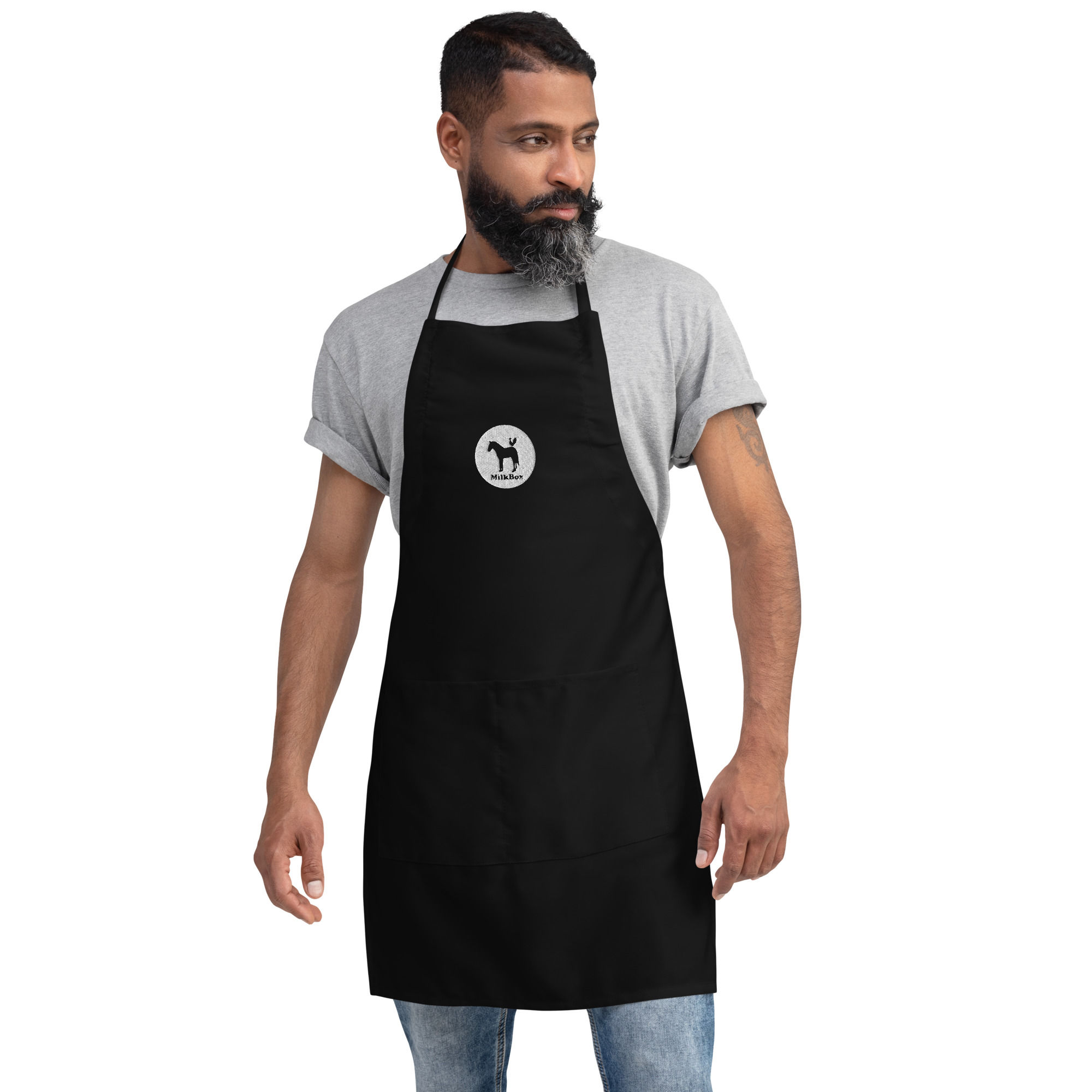 MilkBox Logo Embroidered Black Apron