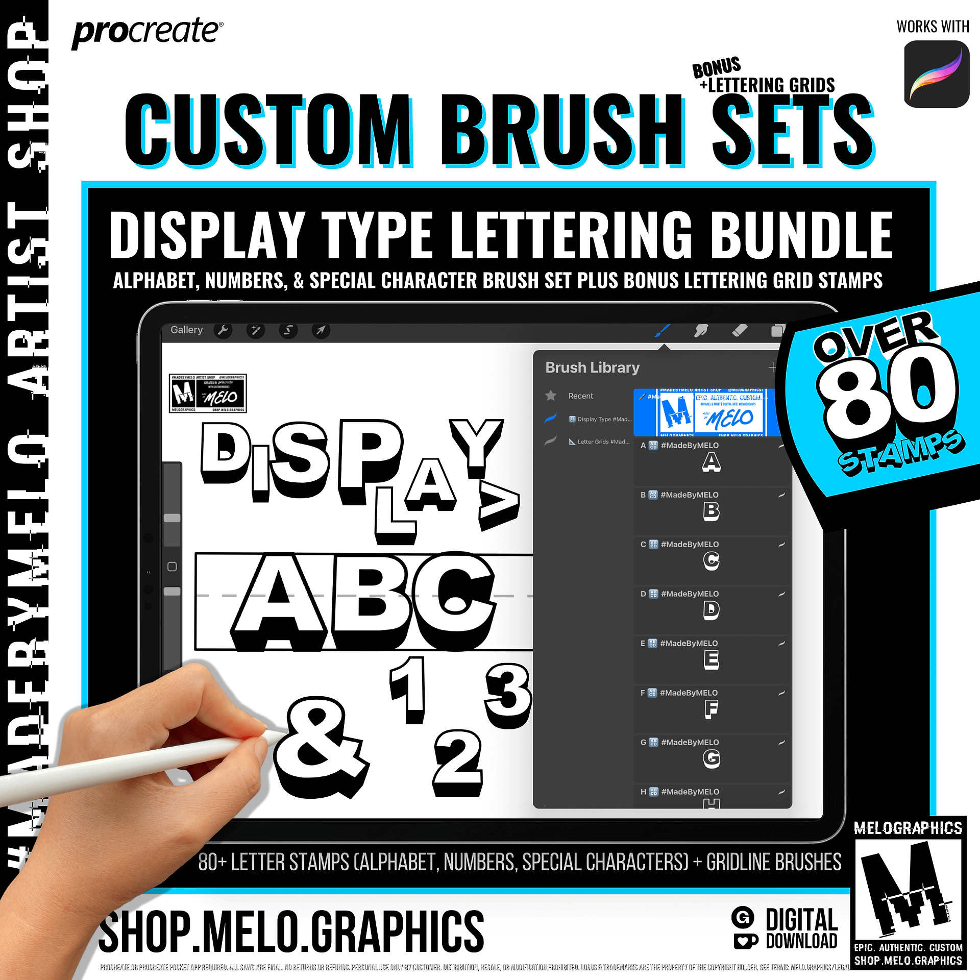 Display Type Procreate Lettering Bundle & Gridline Stamps