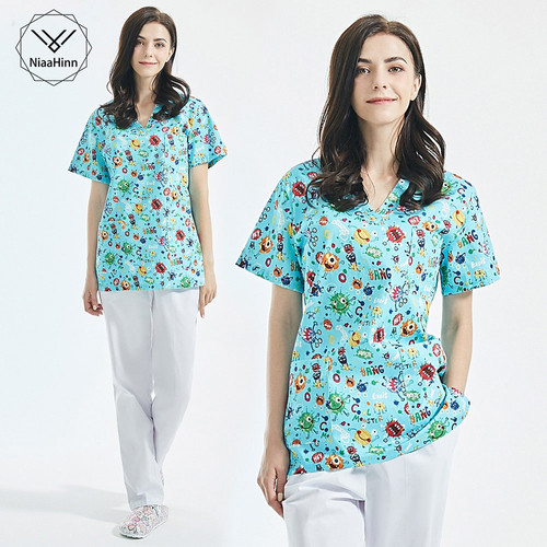 Daycare Center working tops/pants Shortsleeved printing scrubs for