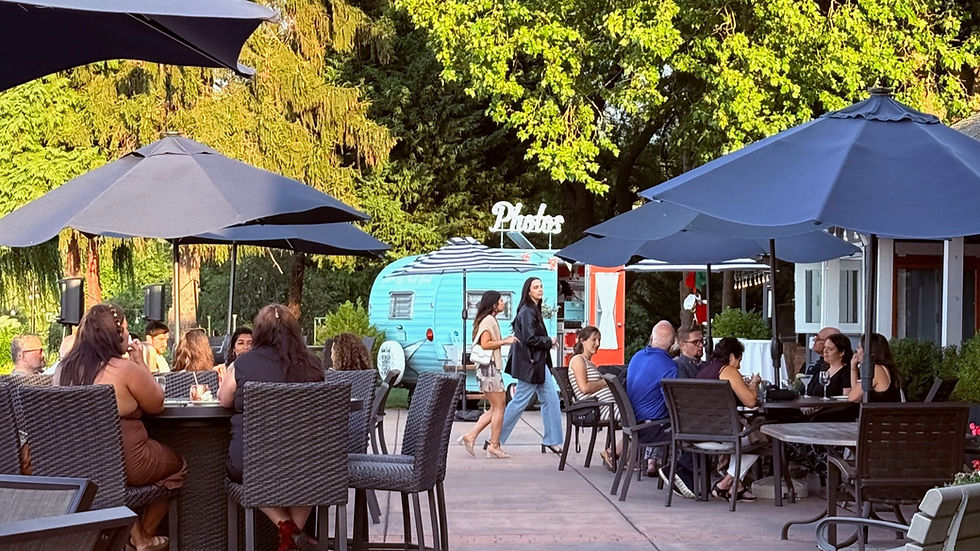 Vintage trailer photo booth on patio