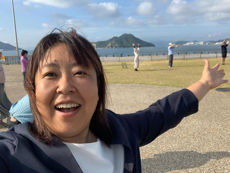 今朝は宇野港ラジオ体操からの渋川海岸海開き式典に参加。