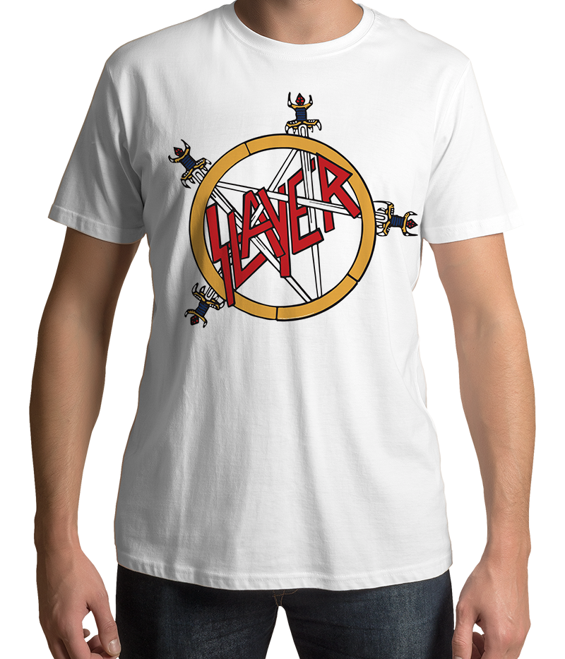 Slayer - Pentagram Logo (White T-Shirt)