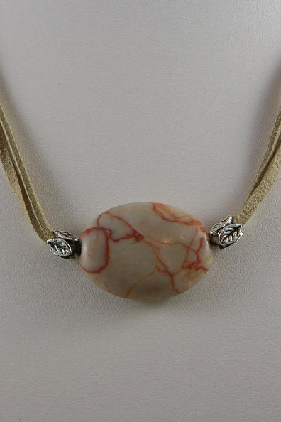 Thumbnail: "Ebony"Ivory Stone Silver Tone Leaf Pendant