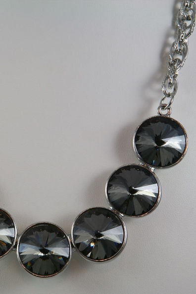 Thumbnail: "Lola"Silver Tone & Black Facet Glass Necklace