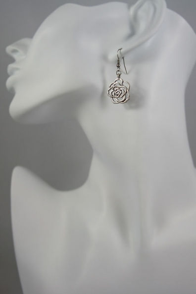 Thumbnail: "Kiera" Silver Tone Floral Charm Hook Earrings