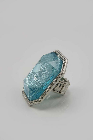 Thumbnail: "Dama" Large Mesh Blue Glass Stone Stretch Ring