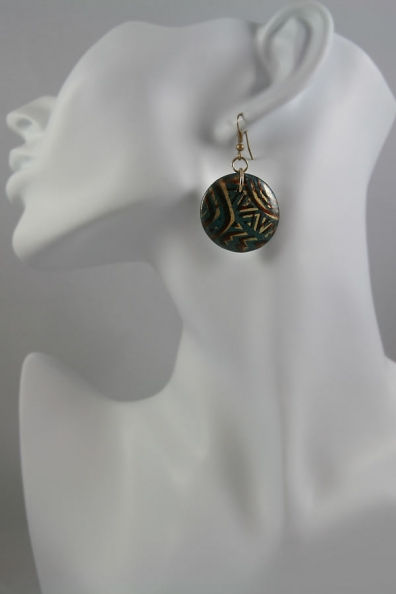 Thumbnail: "Kewana" Hand Made Wooden Disk Earrings