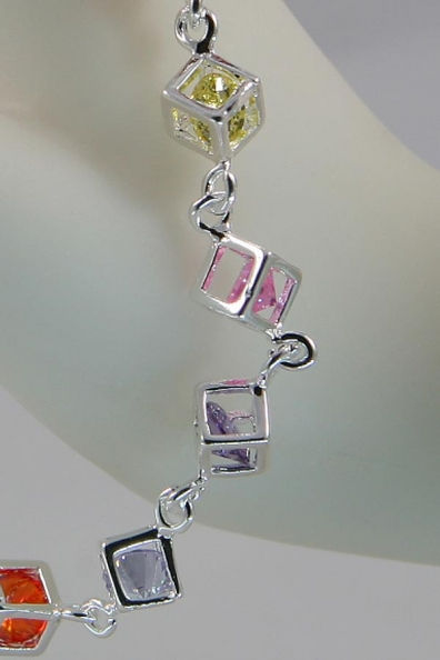 Thumbnail: "Kristen" .925 Sterling Silver & Crystal Box Link Bracelet