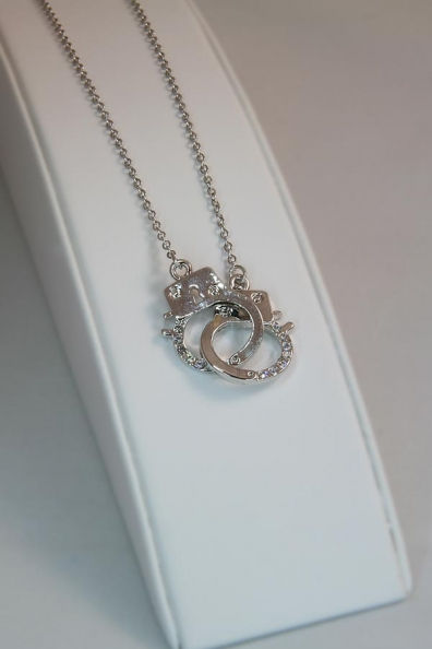 Thumbnail: "Lottie"White Gold Plated Crystal Hand-Cuff Pendan