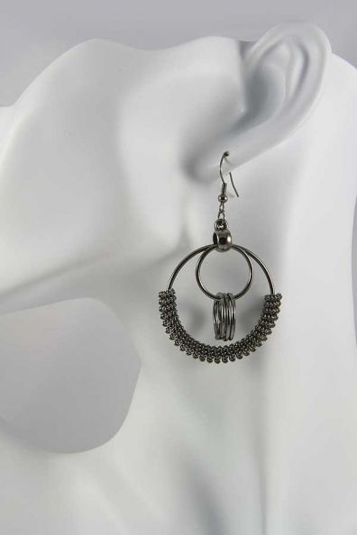 Thumbnail: "Rima B" Multi Circle Black Twisted Dangle Earrings