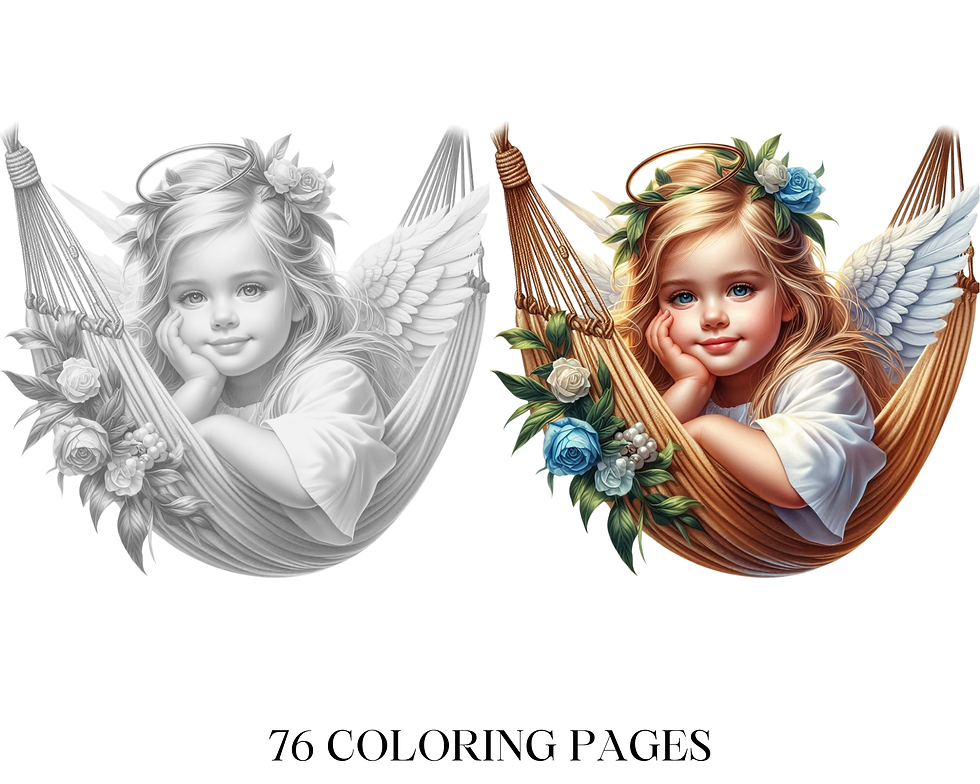 Miniaturbild: Little Angel Girl in Hammock Coloring Pages