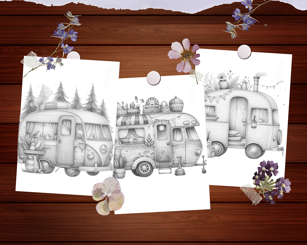 Miniaturbild: Cozy Whimsical Camper Coloring Pages