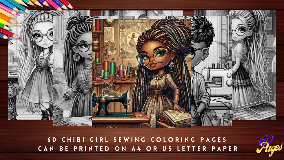 Miniature : Chibi Girl Sewing Coloring Pages