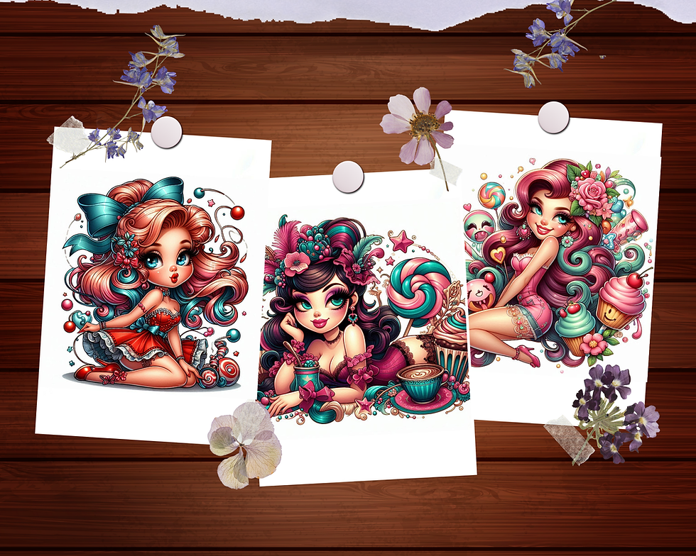 Miniature : Funny and Whimsical Pin-Up Girl Coloring Pages