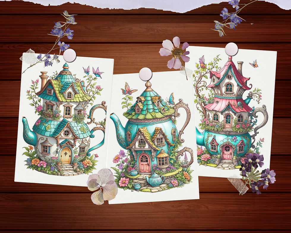 Miniaturbild: Whimsical Teapot Fairy Houses Coloring Pages