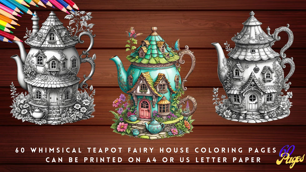 Miniaturbild: Whimsical Teapot Fairy Houses Coloring Pages