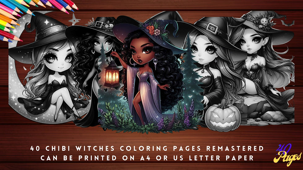 Miniaturbild: Cute Chibi Witches Coloring Pages
